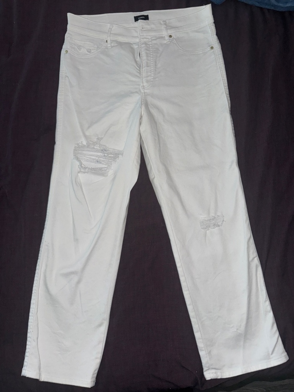 Express White Distressed Straight-Leg Jeans